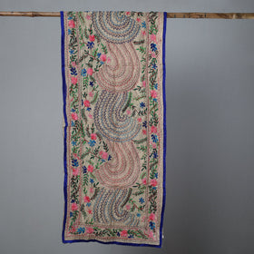 Blue Ranihati Chapa Work Embroidery Chanderi Silk Stole