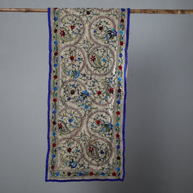 Blue Ranihati Chapa Work Embroidery Chanderi Silk Stole