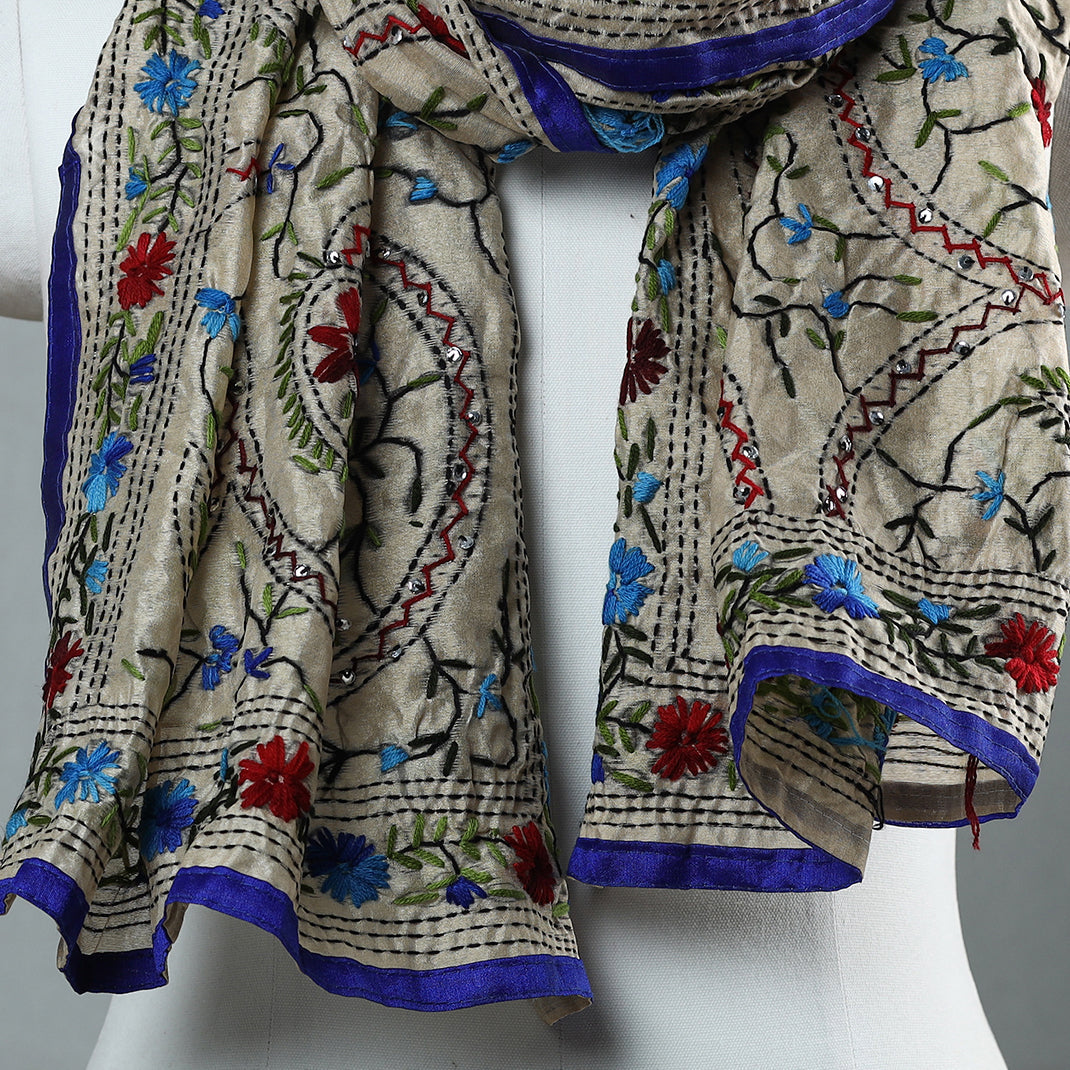 Blue Ranihati Chapa Work Embroidery Chanderi Silk Stole