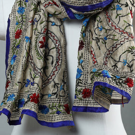Blue Ranihati Chapa Work Embroidery Chanderi Silk Stole