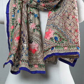 Blue Ranihati Chapa Work Embroidery Chanderi Silk Stole