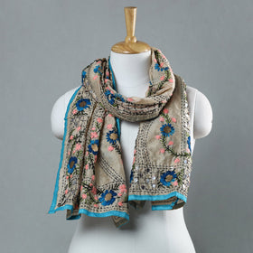 Blue Ranihati Chapa Work Embroidery Chanderi Silk Stole