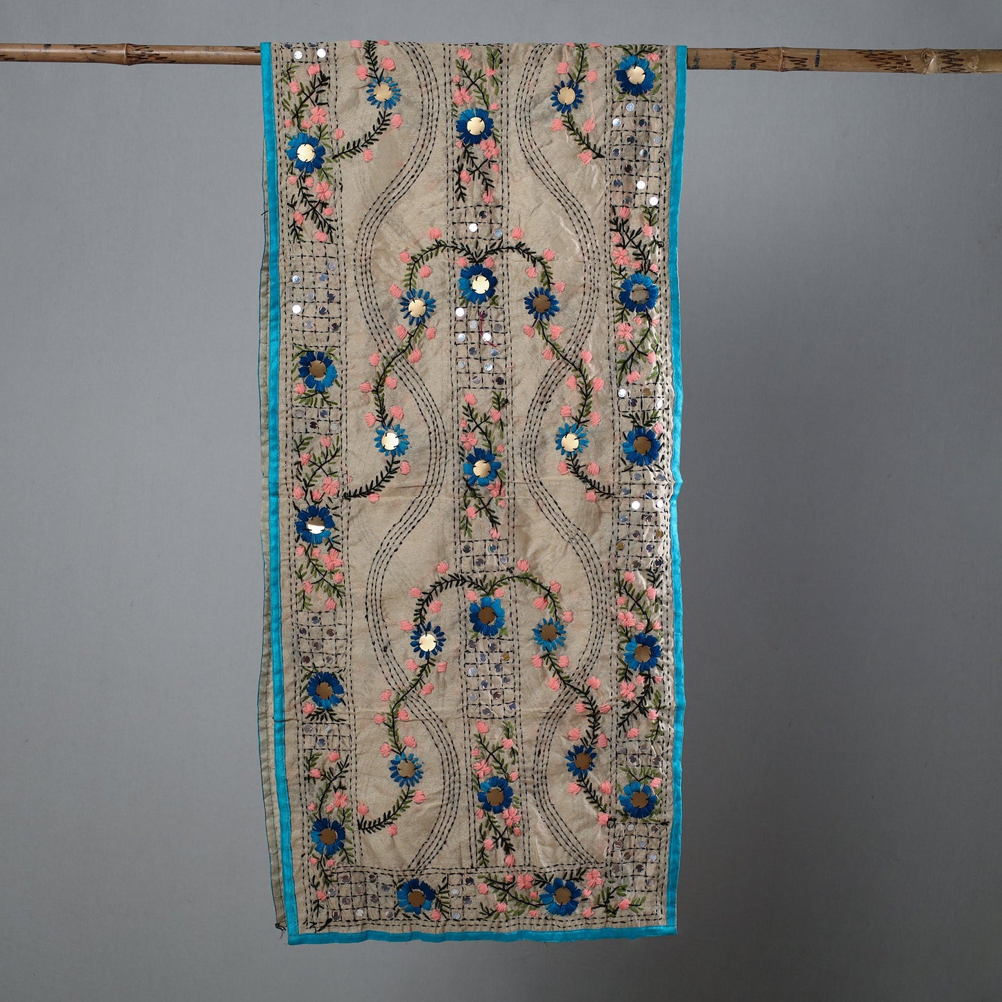 Blue Ranihati Chapa Work Embroidery Chanderi Silk Stole