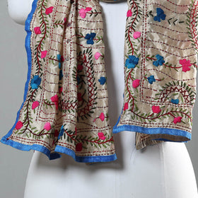 Blue Ranihati Chapa Work Embroidery Chanderi Silk Stole