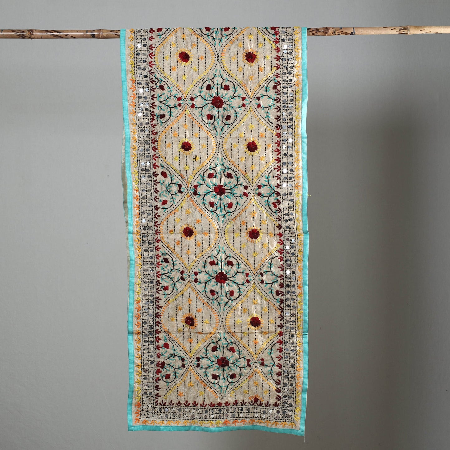 Blue Ranihati Chapa Work Embroidery Chanderi Silk Stole