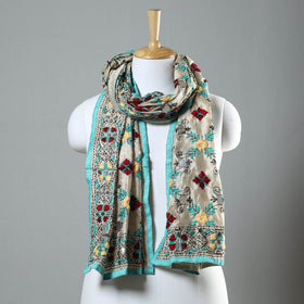 Blue Ranihati Chapa Work Embroidery Chanderi Silk Stole