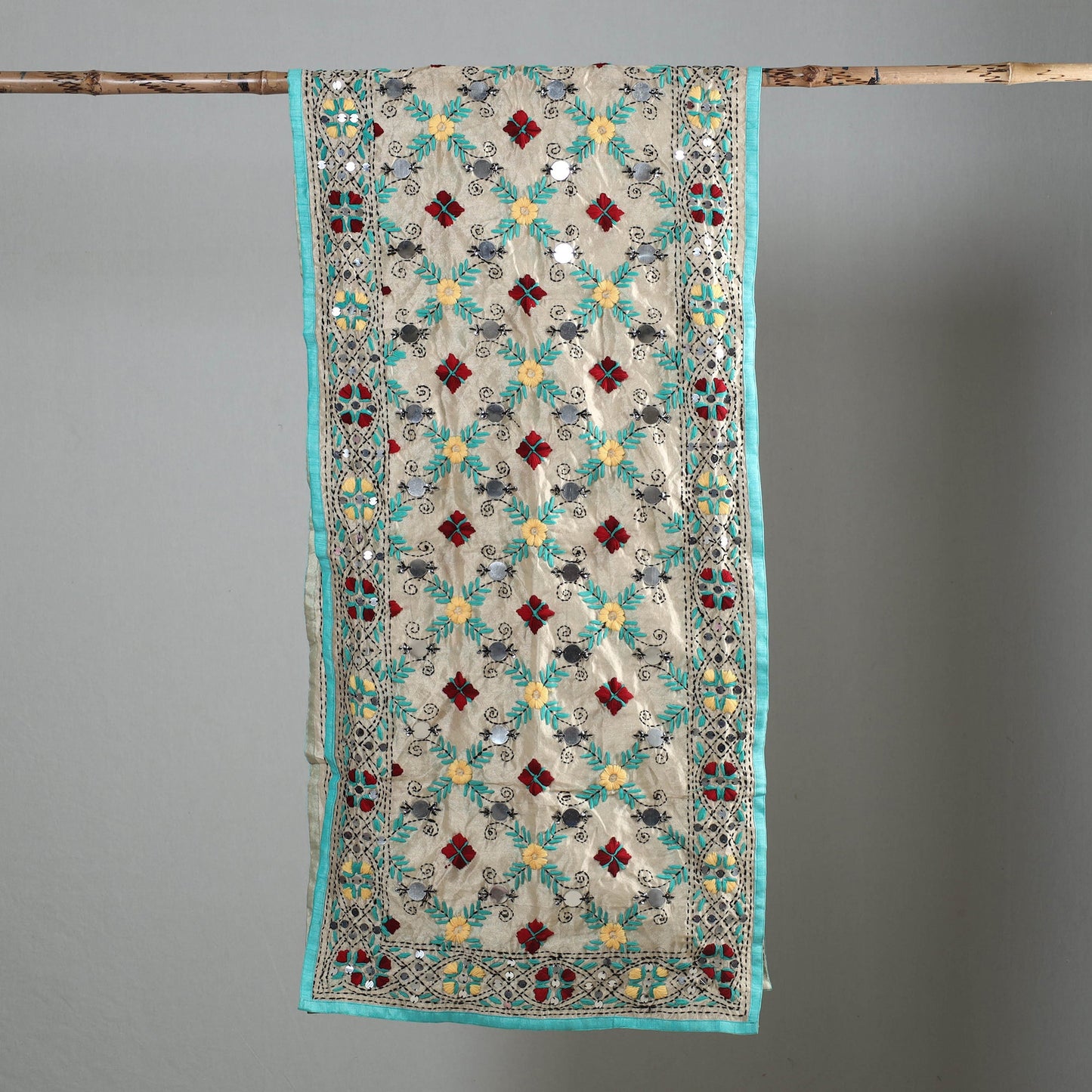 Blue Ranihati Chapa Work Embroidery Chanderi Silk Stole