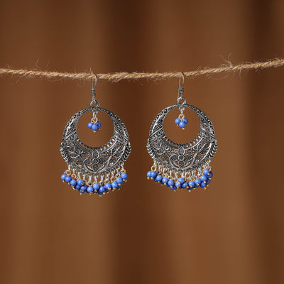 Blue Rasha German Silver Beaded Earrings 