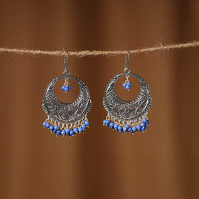 Blue Rasha German Silver Beaded Earrings 