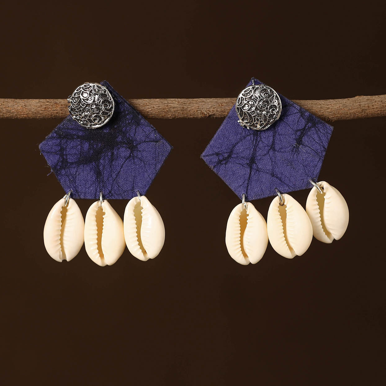 Blue - rashmi fabart shell work earrings - handcrafted
