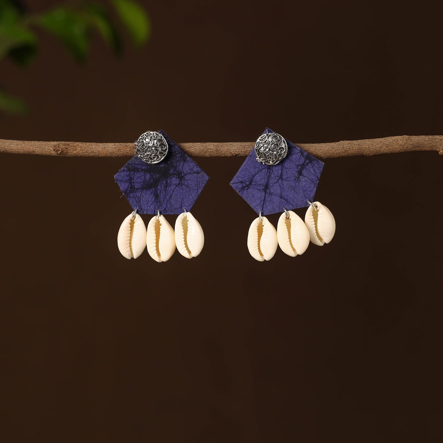 Blue - rashmi fabart shell work earrings - handcrafted