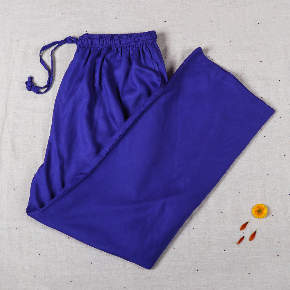 Blue - rayon fabric plain palazzo pant - handcrafted