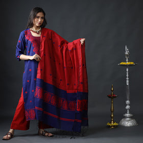 Blue & red phulia jamdani silk kurta with palazzo dupatta