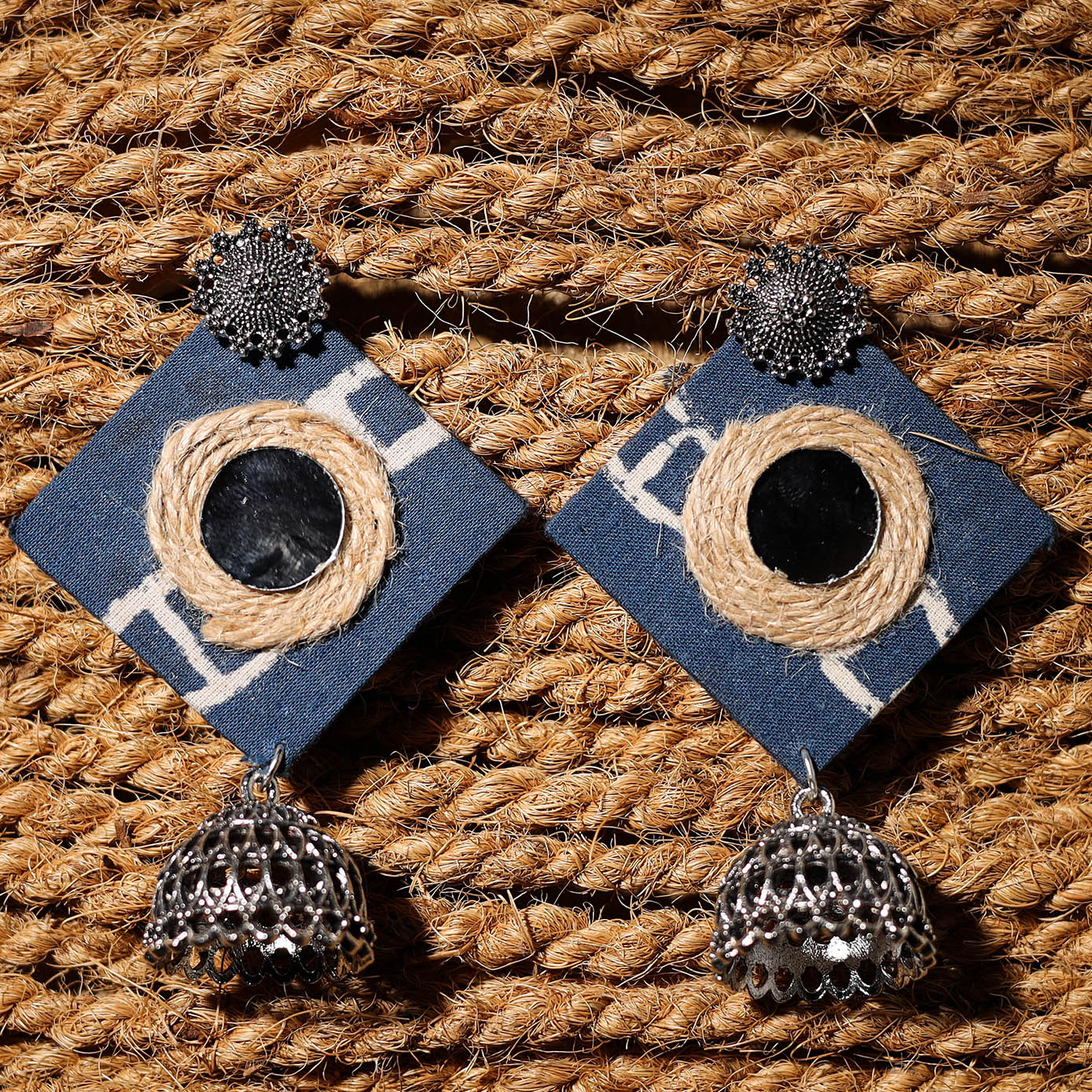Blue - reem handcrafted gs fabart jhumki earrings