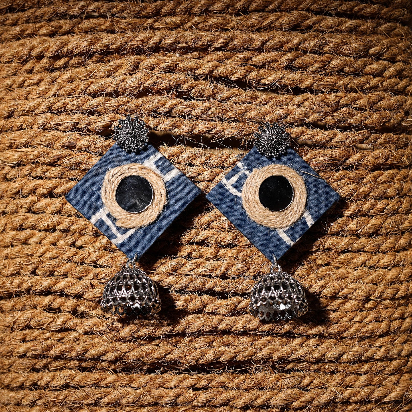 Blue - reem handcrafted gs fabart jhumki earrings