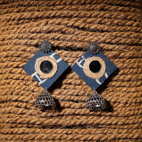 Blue - reem handcrafted gs fabart jhumki earrings