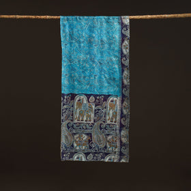 Blue - reversible silk bengal hand kantha stitch stole 104