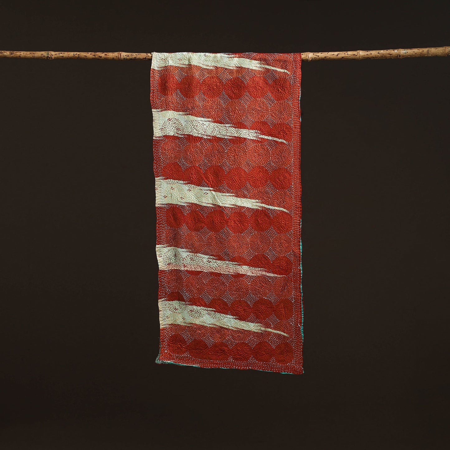 Blue - reversible silk bengal hand kantha stitch stole 116