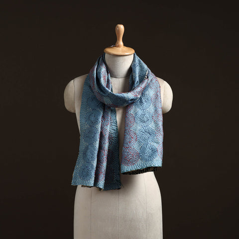 Blue - reversible silk bengal hand kantha stitch stole 135