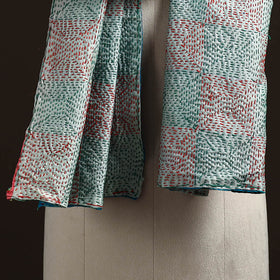 Blue - reversible silk bengal hand kantha stitch stole 142