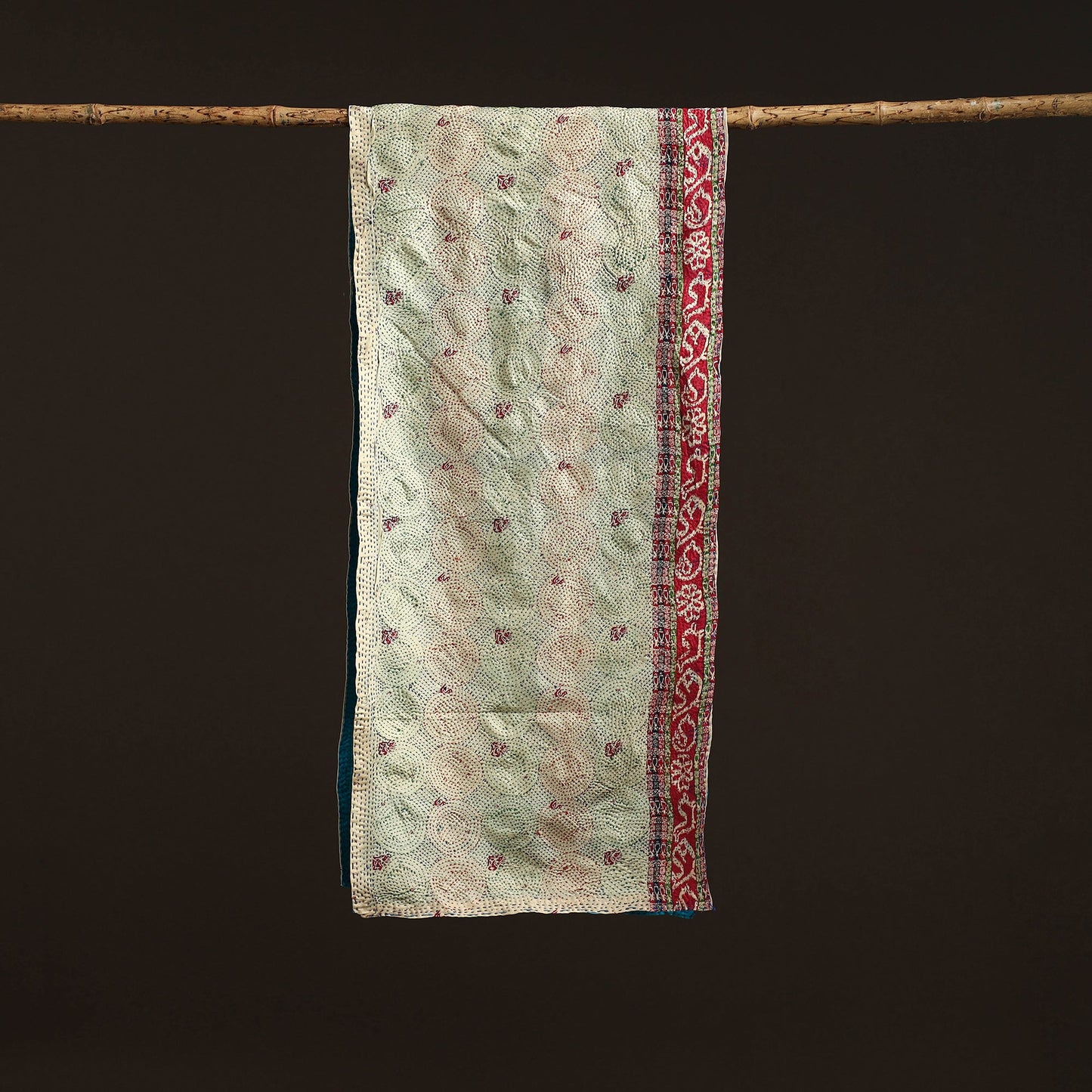 Blue - reversible silk bengal hand kantha stitch stole 144