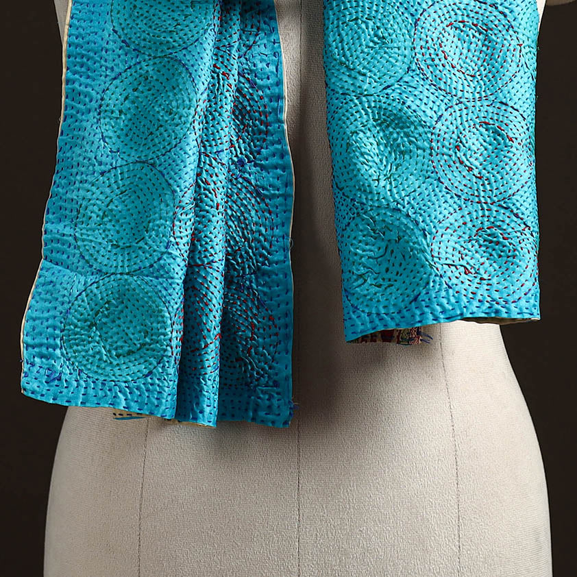 Blue - reversible silk bengal hand kantha stitch stole 144