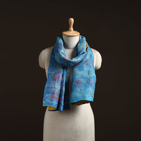 Blue - reversible silk bengal hand kantha stitch stole 156
