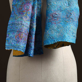 Blue - reversible silk bengal hand kantha stitch stole 156