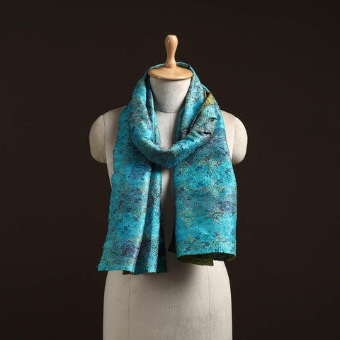 Blue - reversible silk bengal hand kantha stitch stole 182
