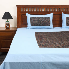 Blue - running stitch with modal silk patch cotton bedsheet