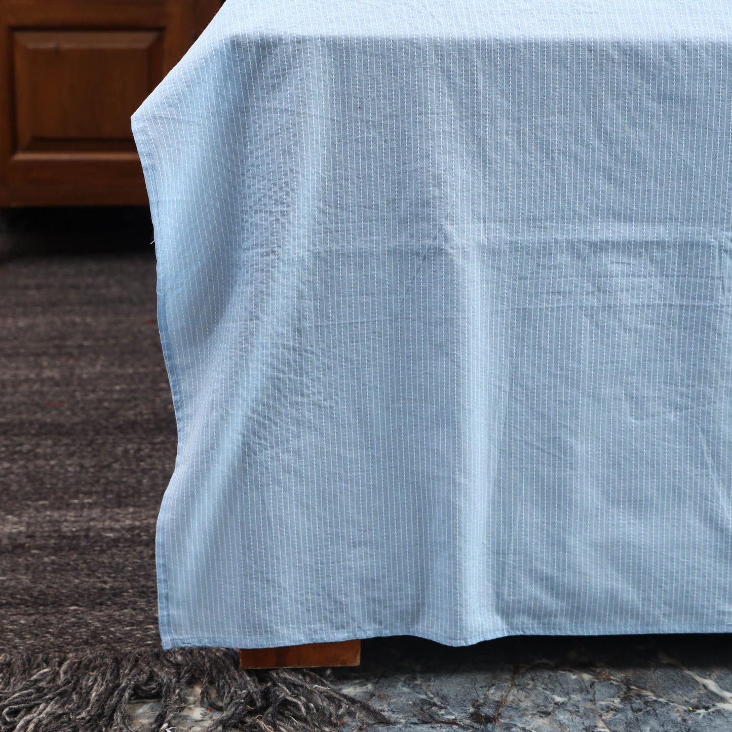 Blue - running stitch with modal silk patch cotton bedsheet