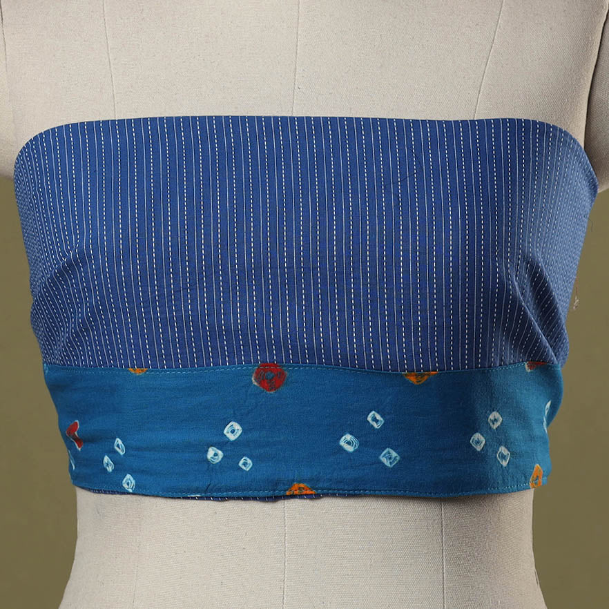 Blue Running Stitch Plain Cotton Blouse Piece