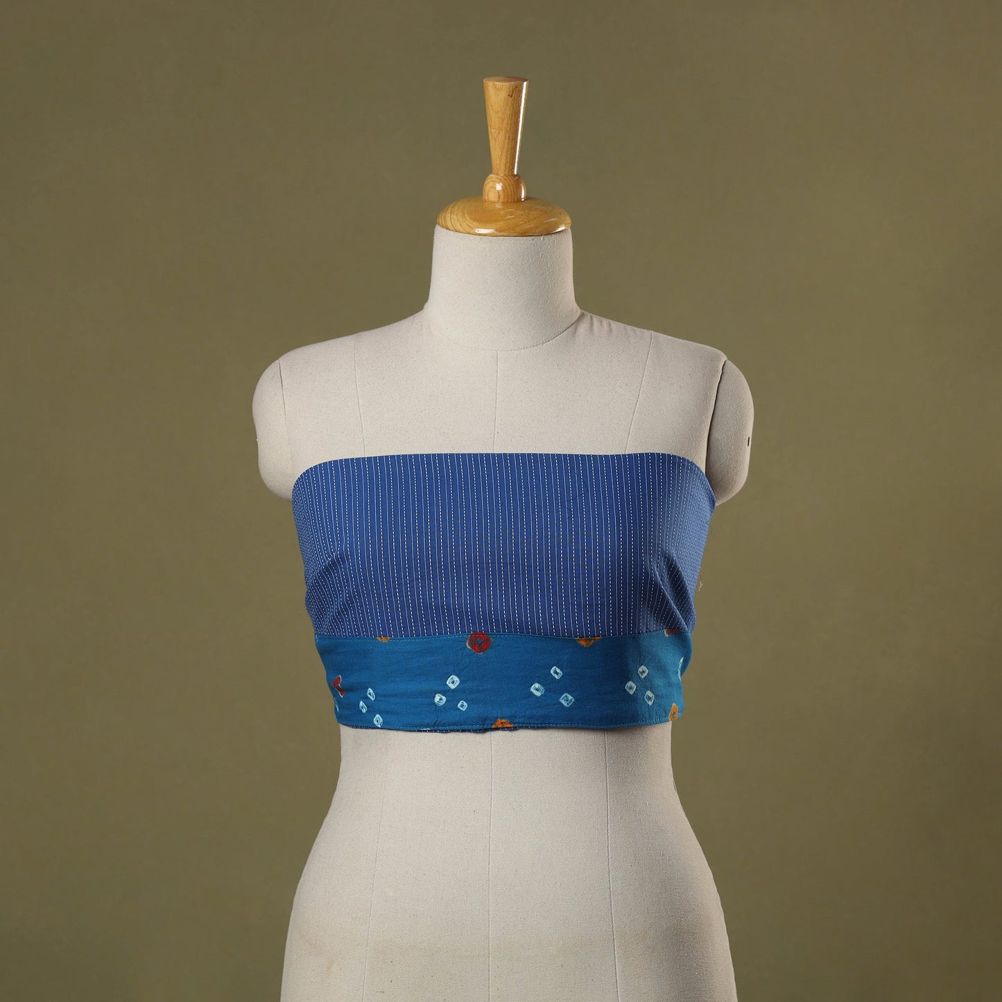 Blue Running Stitch Plain Cotton Blouse Piece