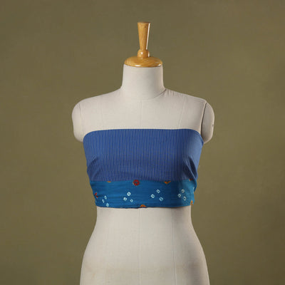 Blue Running Stitch Plain Cotton Blouse Piece