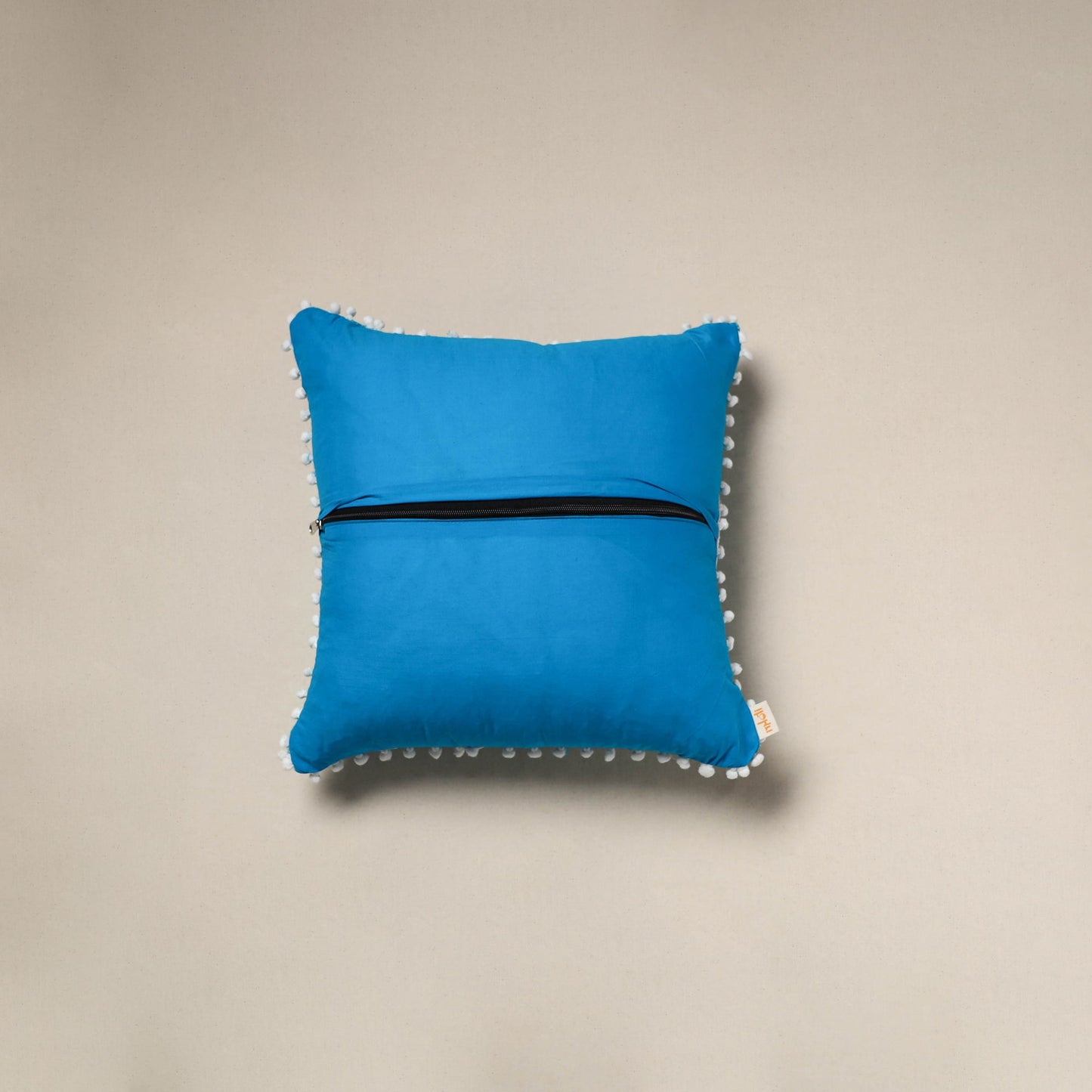 Running stitch plain cotton cushion cover 04 - handcrafted