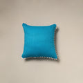 Running stitch plain cotton cushion cover 04 - handcrafted