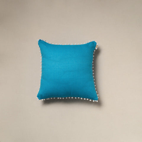 Running stitch plain cotton cushion cover 04 - handcrafted