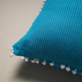 Running stitch plain cotton cushion cover 04 - handcrafted