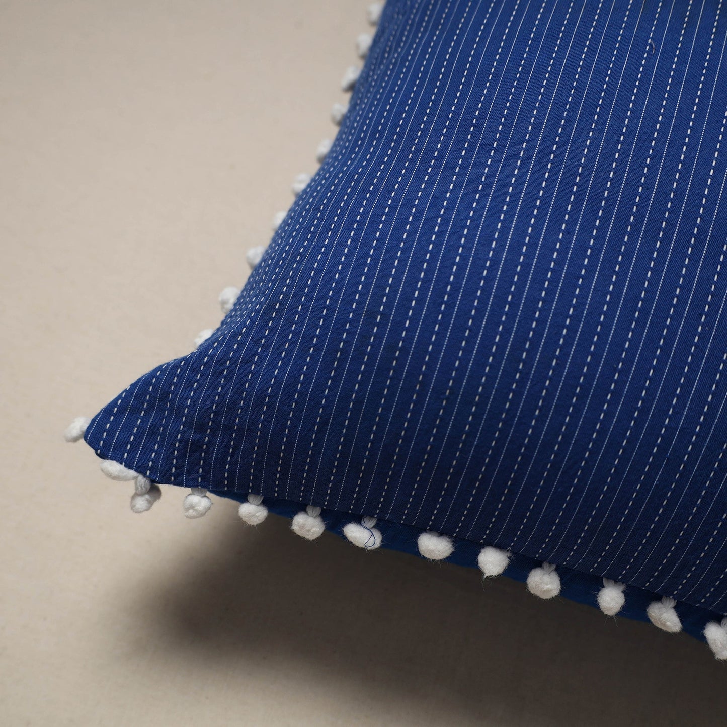 Running stitch plain cotton cushion cover 06 - handcrafted