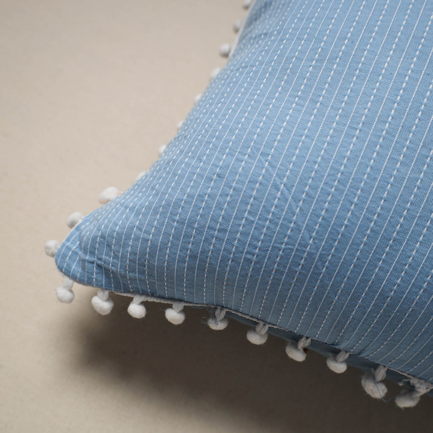 Running stitch plain cotton cushion cover 10 - handcrafted