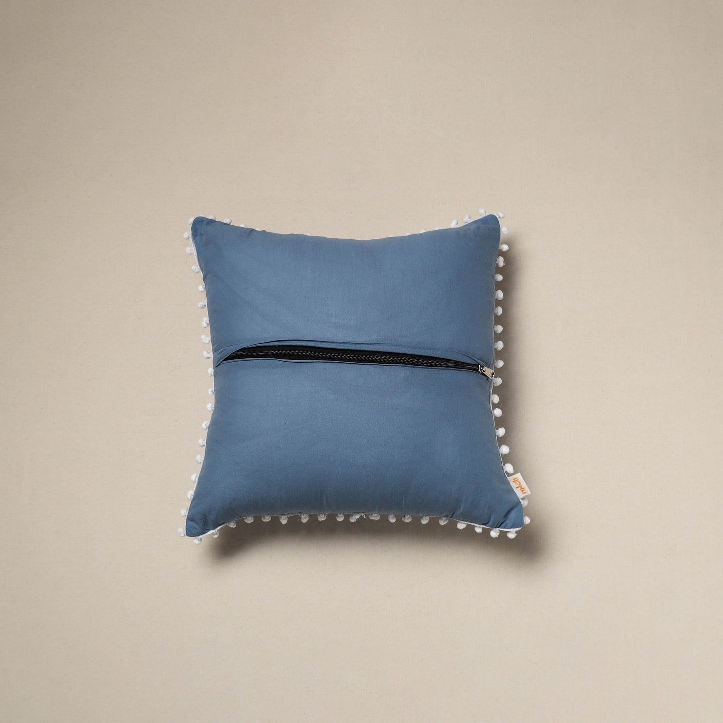 Running stitch plain cotton cushion cover 10 - handcrafted