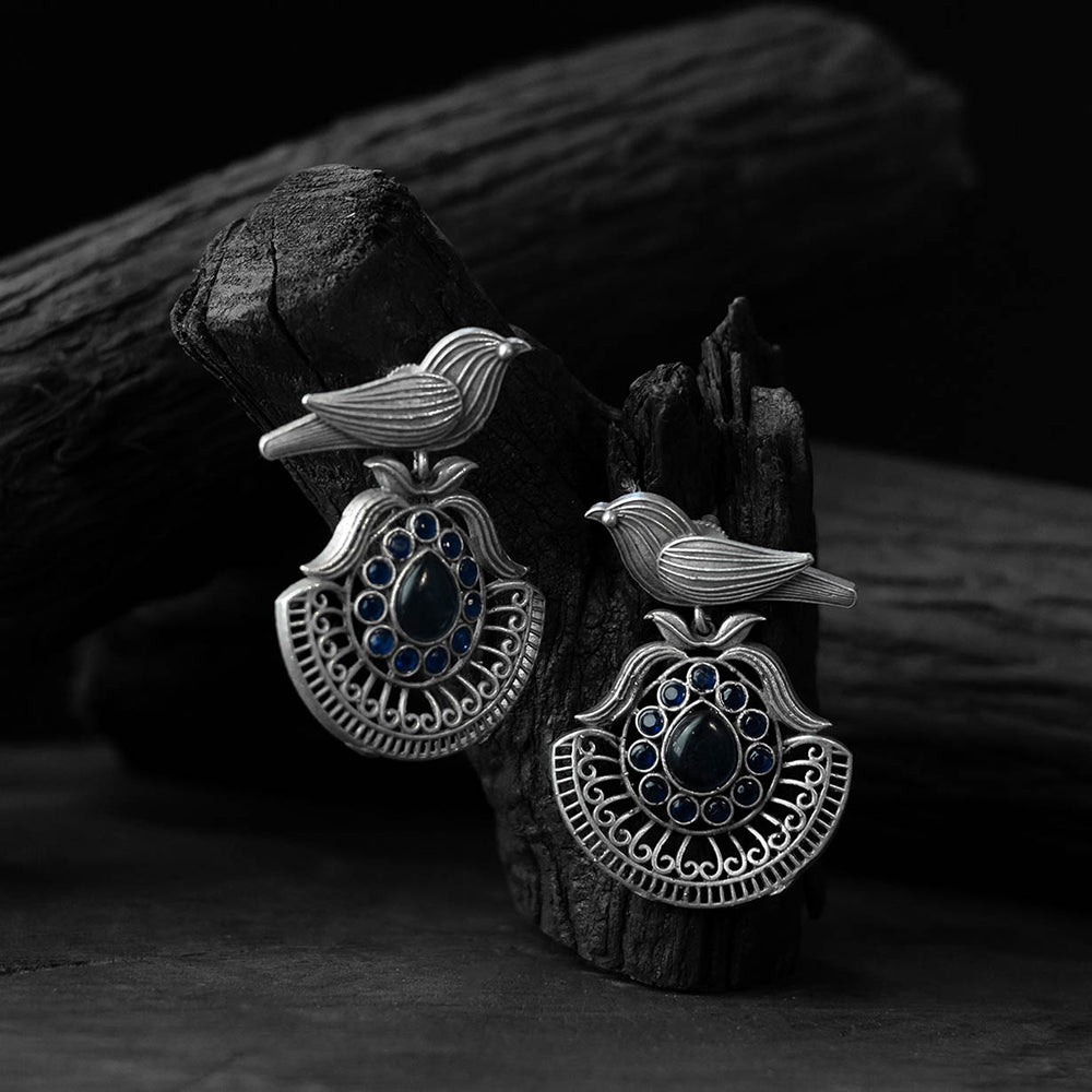Blue - saanjh bela bird motif oxidised earrings