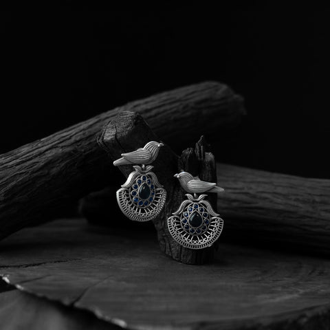 Blue - saanjh bela bird motif oxidised earrings