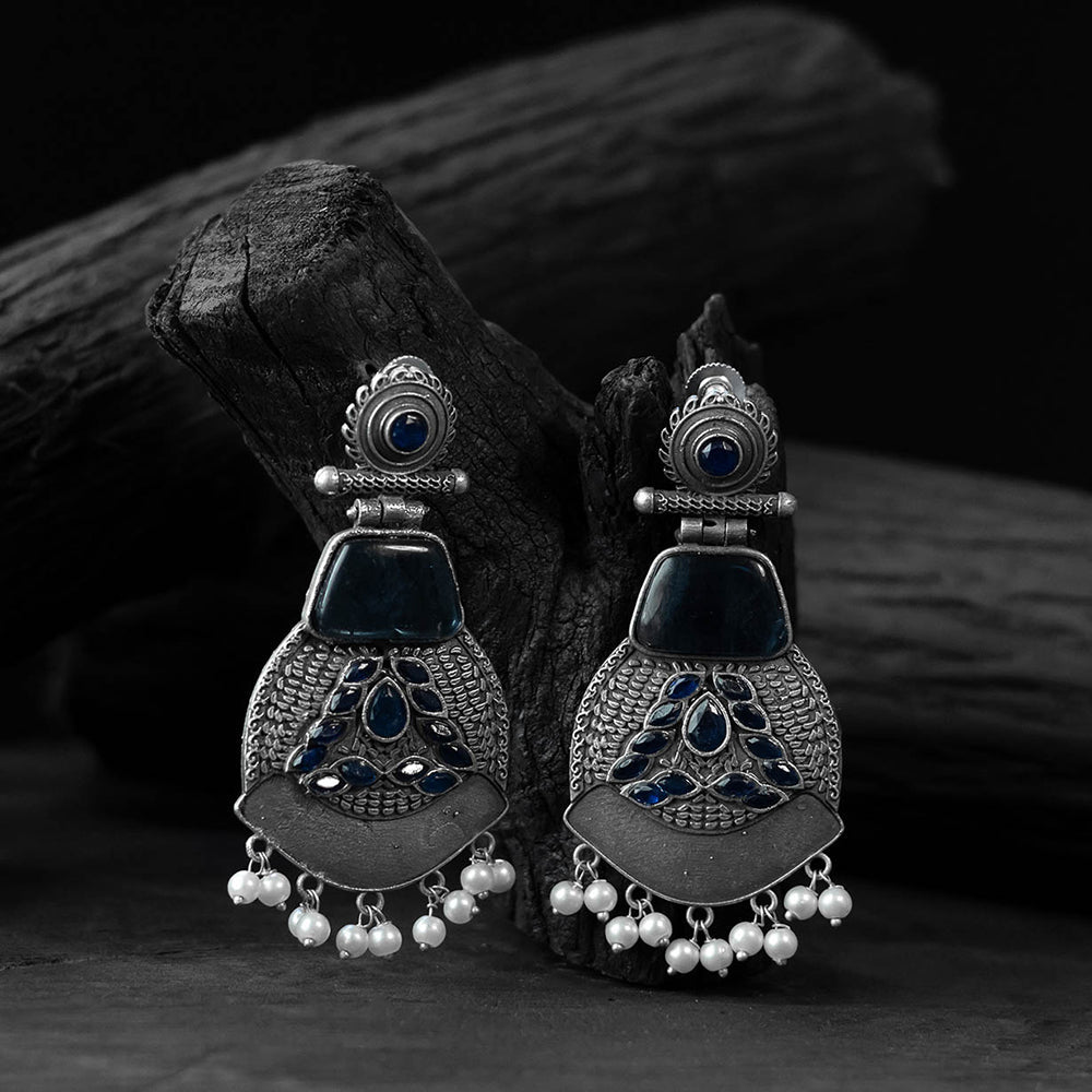 Blue - saanjh bela blossom oxidised earrings - handcrafted