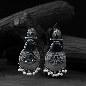 Blue - saanjh bela blossom oxidised earrings - handcrafted