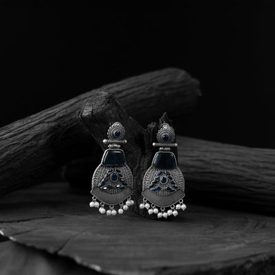 Blue - saanjh bela blossom oxidised earrings - handcrafted