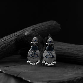Blue - saanjh bela blossom oxidised earrings - handcrafted