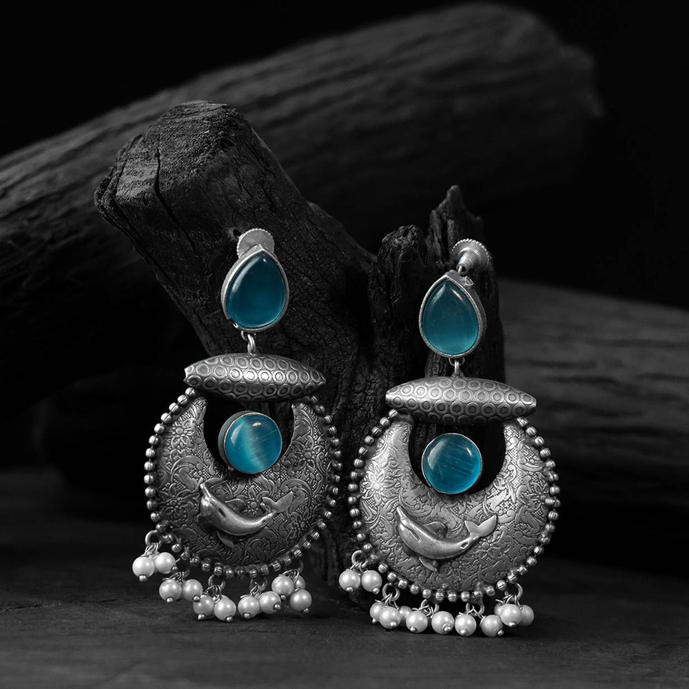 Blue - saanjh bela chand-matsya oxidised earrings