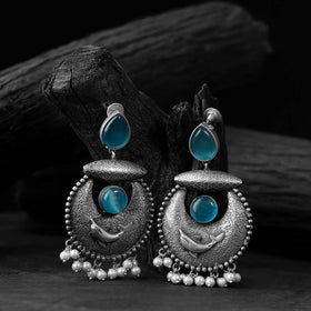 Blue - saanjh bela chand-matsya oxidised earrings