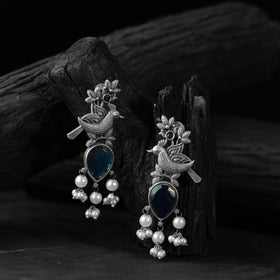 Blue - saanjh bela cuckoo oxidised earrings - handcrafted